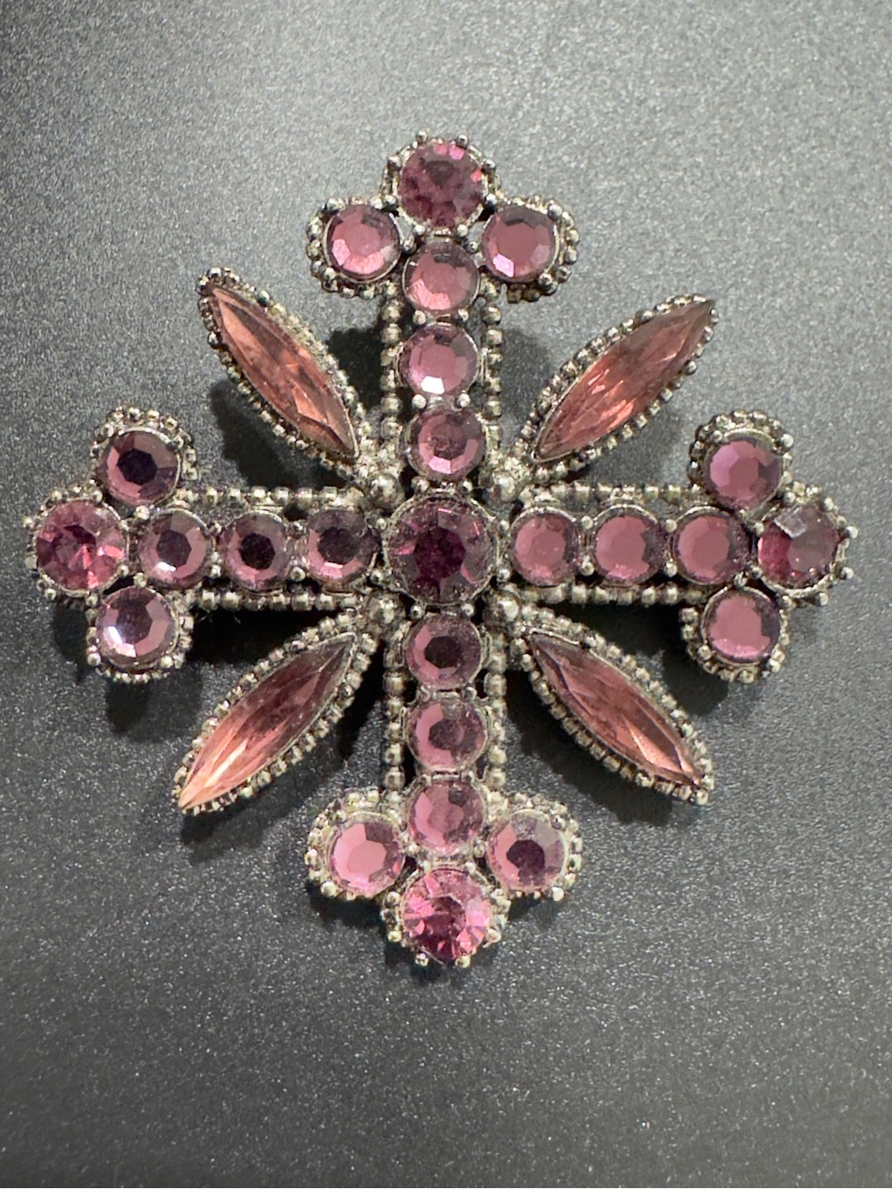 Vintage-Inspired Purple Crystal Maltese Cross Brooch